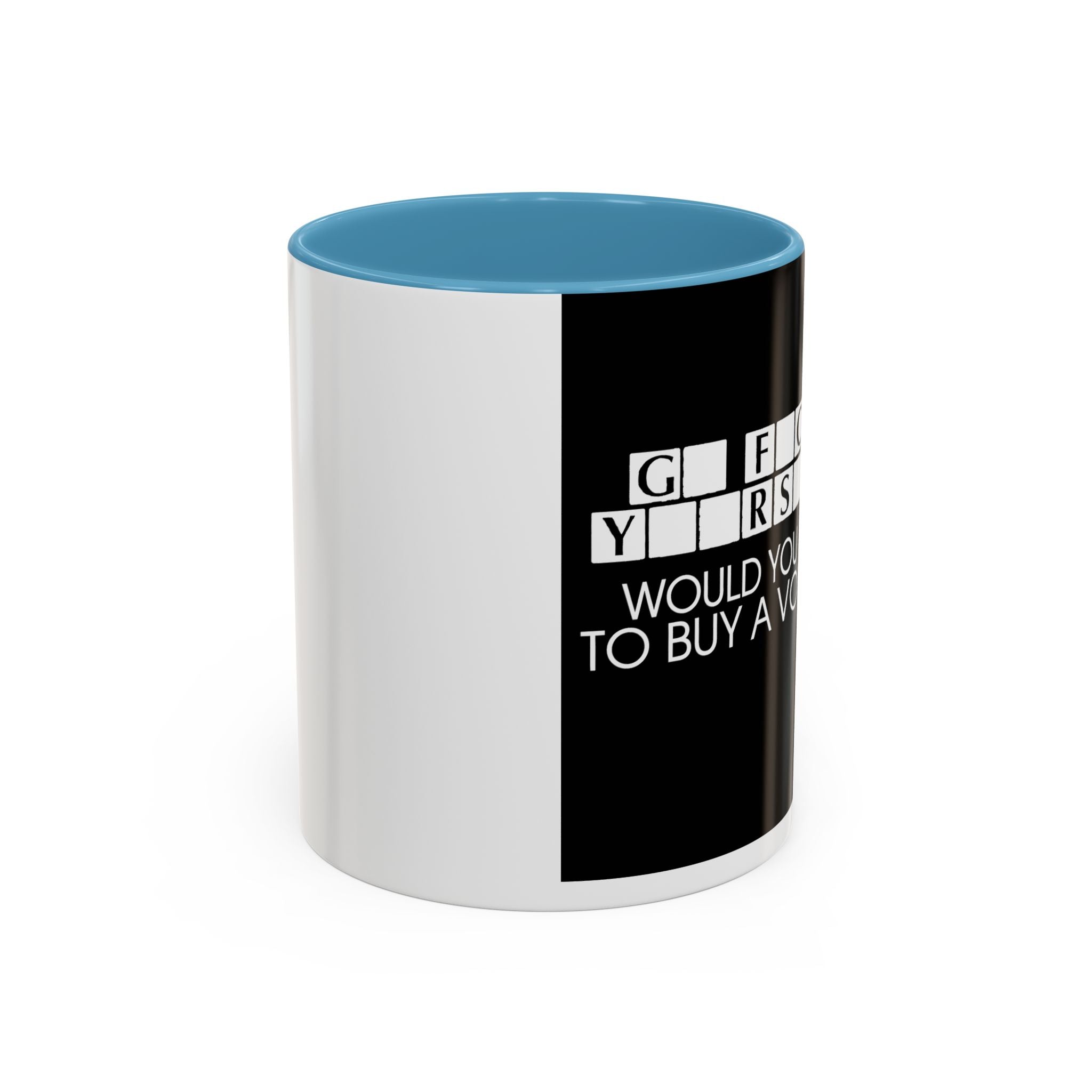 Accent Coffee Mug — "Would You Like to Buy a Vowel?" Crossword Joke Mug (Black Accent)