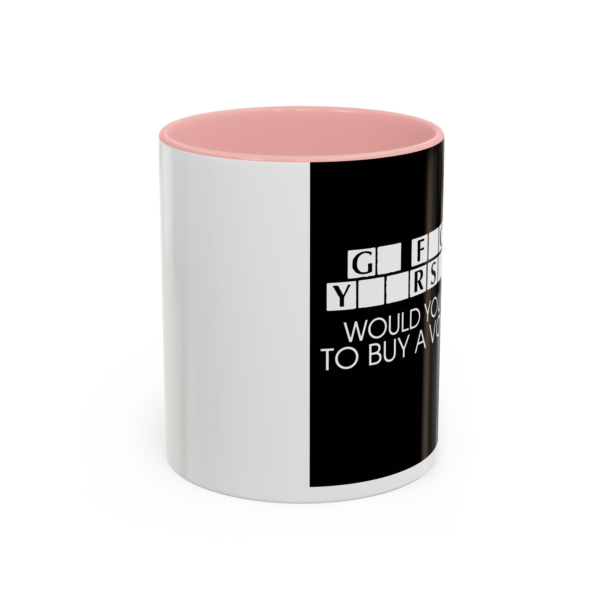 Accent Coffee Mug — "Would You Like to Buy a Vowel?" Crossword Joke Mug (Black Accent)