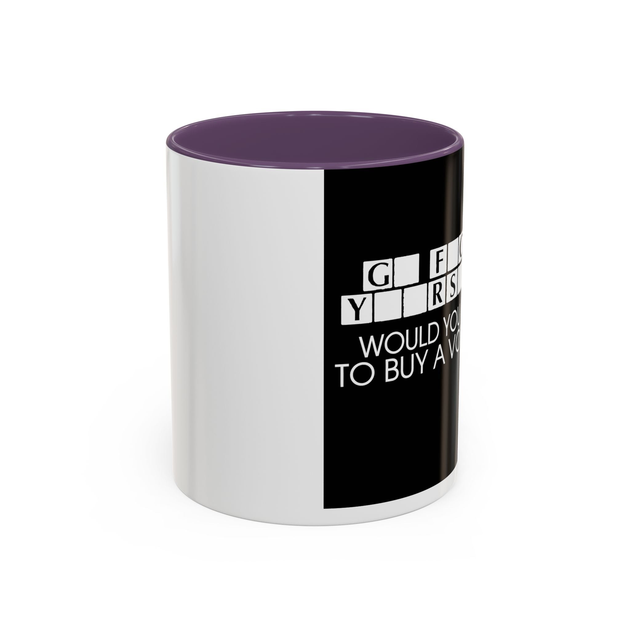 Accent Coffee Mug — "Would You Like to Buy a Vowel?" Crossword Joke Mug (Black Accent)