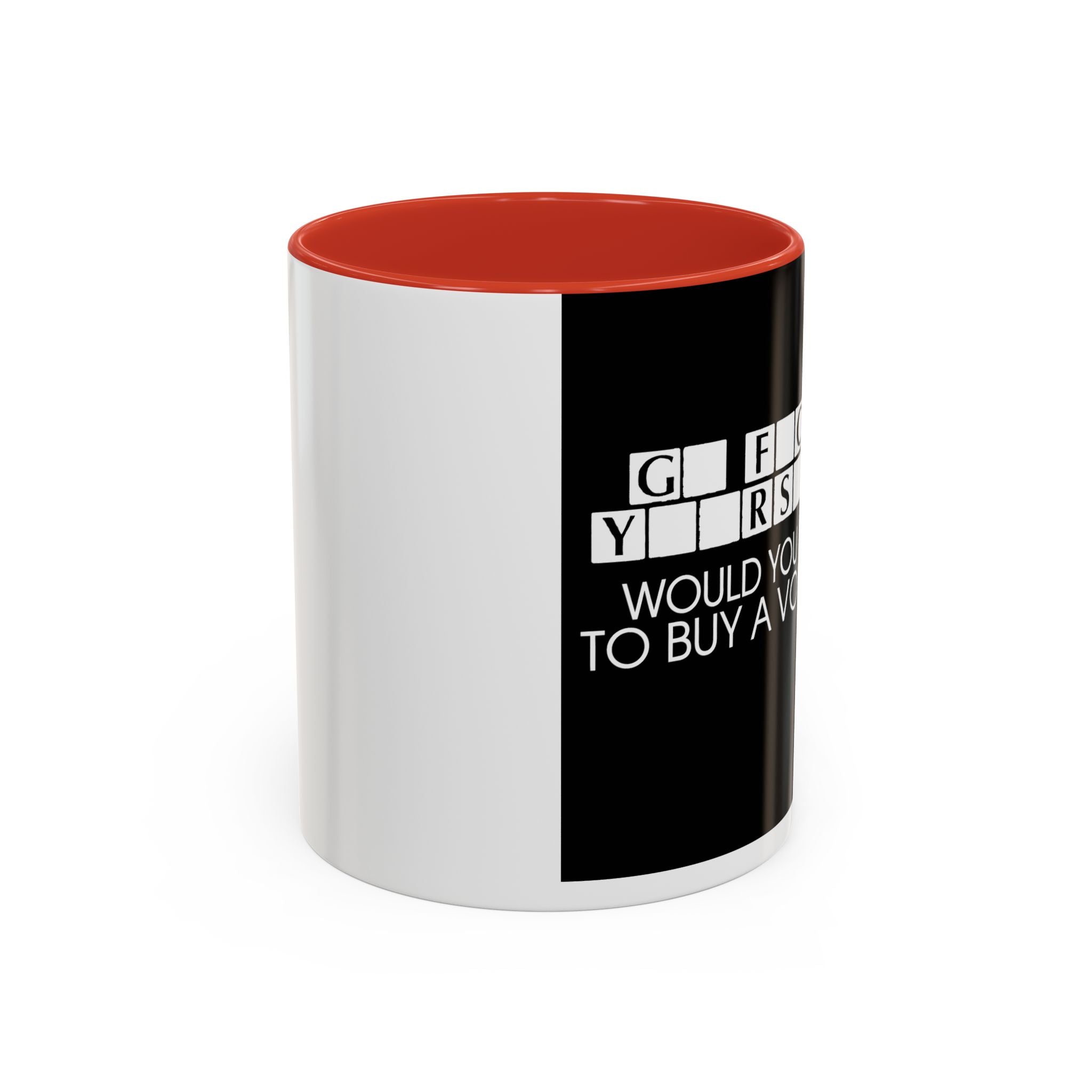 Accent Coffee Mug — "Would You Like to Buy a Vowel?" Crossword Joke Mug (Black Accent)